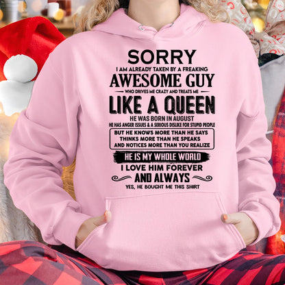August - Sorry I am already taken by a freaking awesome guy - Gift for Wife From Husband - TOBY08 (SKU-SRG-08)