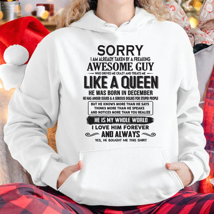 December - Sorry I am already taken by a freaking awesome guy - Gift for Wife From Husband - TOBY12 (SKU08-25-12)