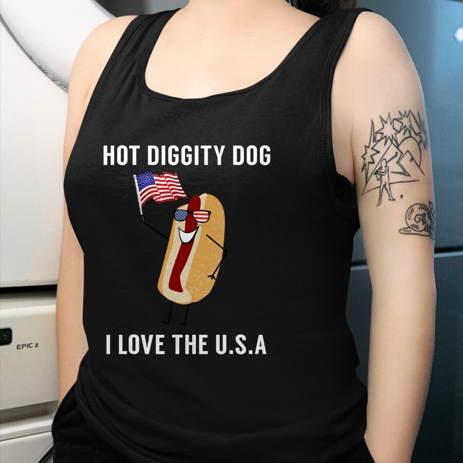 Dog Love Shirt, Dog Lover Gift T-Shirt/Hoodie/Sweatshirt HLT00 - Hot Diggity Dog I Love USA - Funny Fourth of July T-Shirt