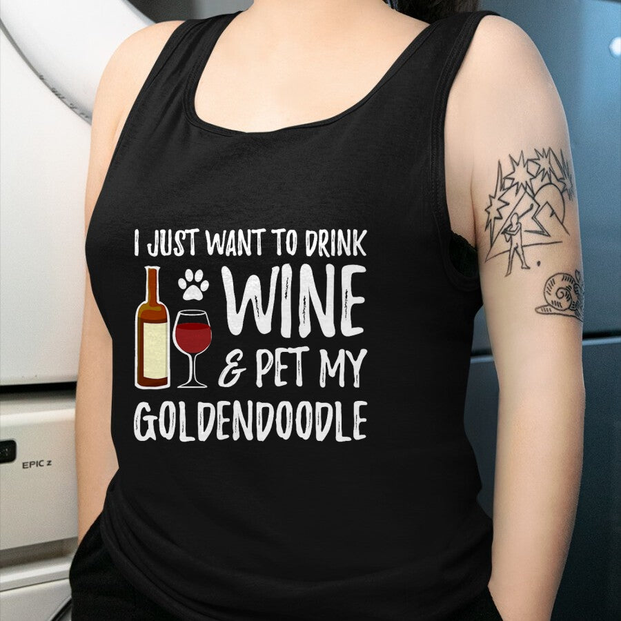 Dog Love Shirt, Dog Lover Gift T-Shirt/Hoodie/Sweatshirt HLT00 - Wine and Goldendoodle T-Shirt for Goldendoodle Dog Mom T-Shirt
