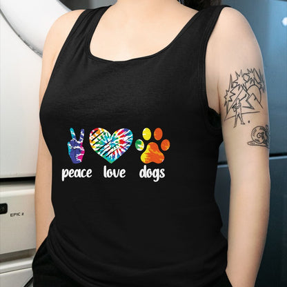Dog Love Shirt, Dog Lover Gift T-Shirt/Hoodie/Sweatshirt HLT00 - Peace Love Dogs Paws Tie Dye Rainbow Animal Rescue Long Sleeve T-Shirt