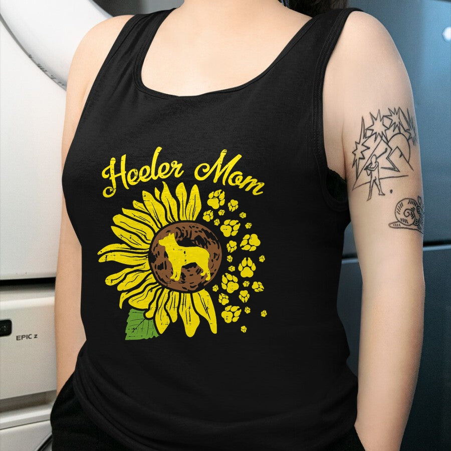 Dog Love Shirt, Dog Lover Gift T-Shirt/Hoodie/Sweatshirt HLT00 - Heeler Mom Sunflower Paw Blue Red Australian Cattle Dog Gift T-Shirt