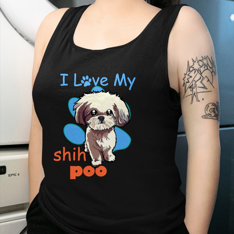 Dog Love Shirt, Dog Lover Gift T-Shirt/Hoodie/Sweatshirt HLT00 - I Love My Shih Poo Shirt Best Dog Lover Paw Print Christmas T-Shirt