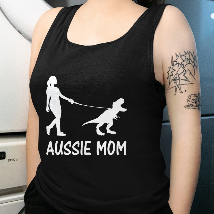 Dog Love Shirt, Dog Lover Gift T-Shirt/Hoodie/Sweatshirt HLT00 - Aussie Mom Australian Shepherd Dog Dinosaur Women Mother T-Shirt