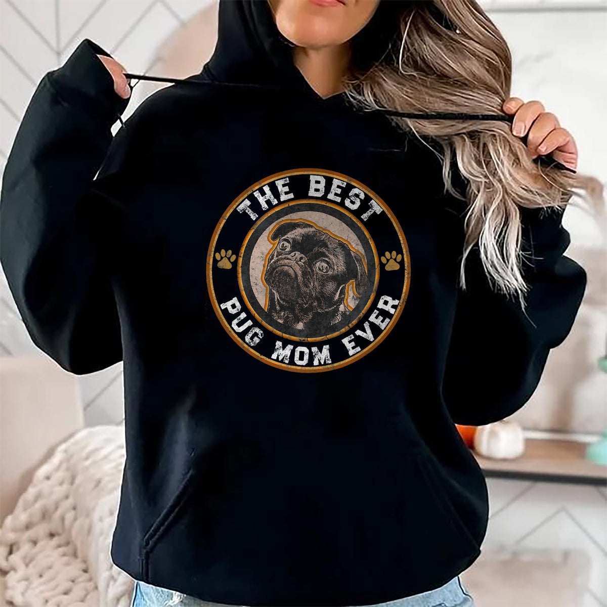 Dog Love Shirt, Dog Lover Gift T-Shirt/Hoodie/Sweatshirt HLT00 - Best Pug Mom Ever Black Pugs Owner Mother Vintage Dog Lover T-Shirt