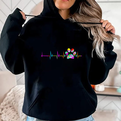 Dog Love Shirt, Dog Lover Gift T-Shirt/Hoodie/Sweatshirt HLT00 - Womens Dog Paw Print Heartbeat Shirt Women Girls Mom Love Dogs V-Neck T-Shirt