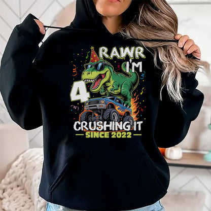 Best Dinosaur Lover Shirt, Funny Dinosaur UnisexT-Shirt/Hoodie/Sweatshirt HLT00 - 4th Birthday Monster Truck Dinosaur 4 Years Old Birthday Boy T-Shirt