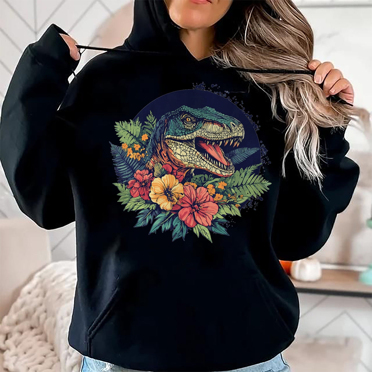 Best Dinosaur Lover Shirt, Funny Dinosaur UnisexT-Shirt/Hoodie/Sweatshirt HLT00 - Dinosaur With Floral Background Artwork T-Shirt