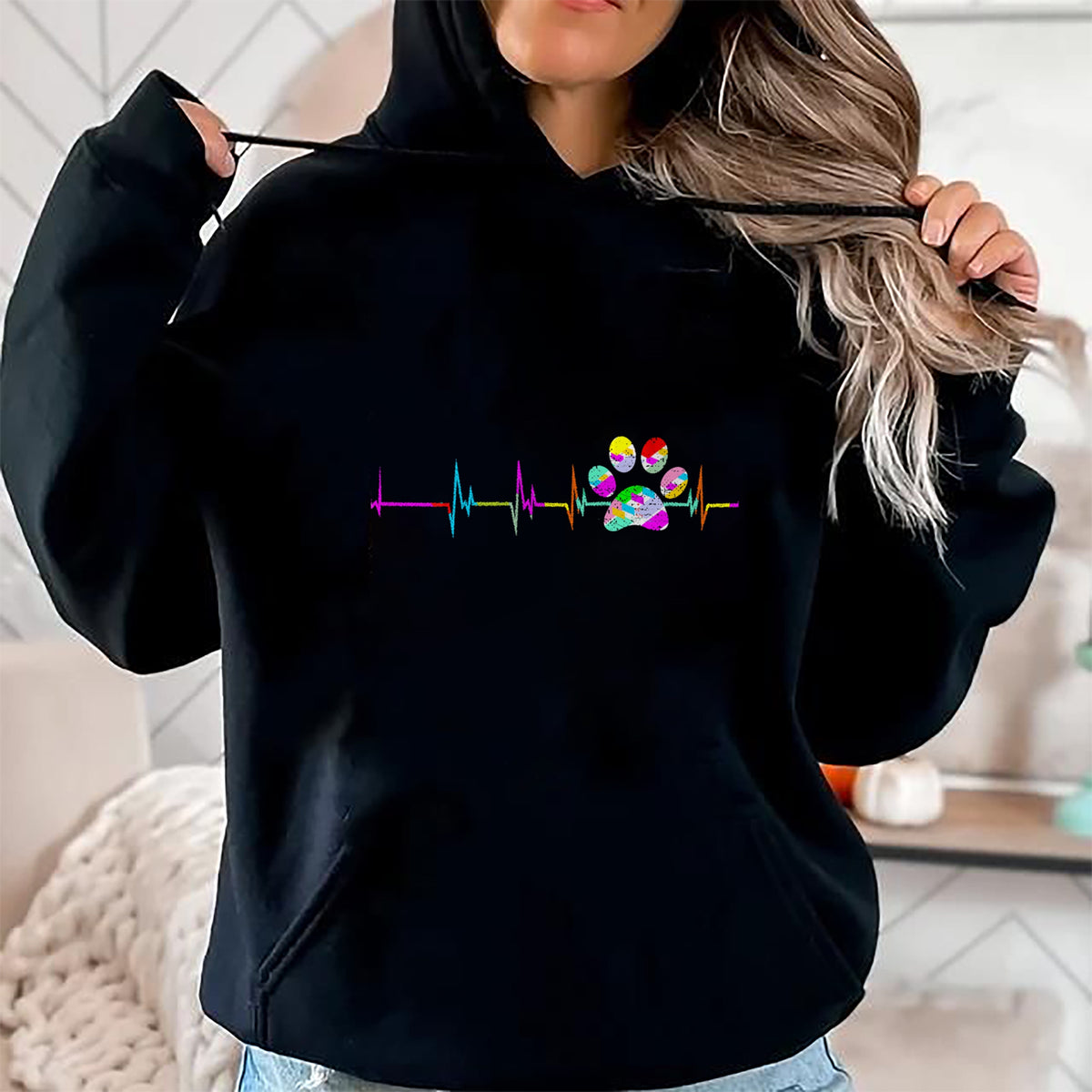 Dog Love Shirt, Dog Lover Gift T-Shirt/Hoodie/Sweatshirt HLT00 - Dog Paw Heart - Dog Paw Print Heartbeat Shirt Women Girls Mom Love Dogs T-Shirt