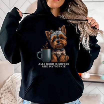 Dog Love Shirt, Dog Lover Gift T-Shirt/Hoodie/Sweatshirt HLT00 - All I Need Is Coffee And My Yorkie Funny Yorkie Dog Mom T-Shirt