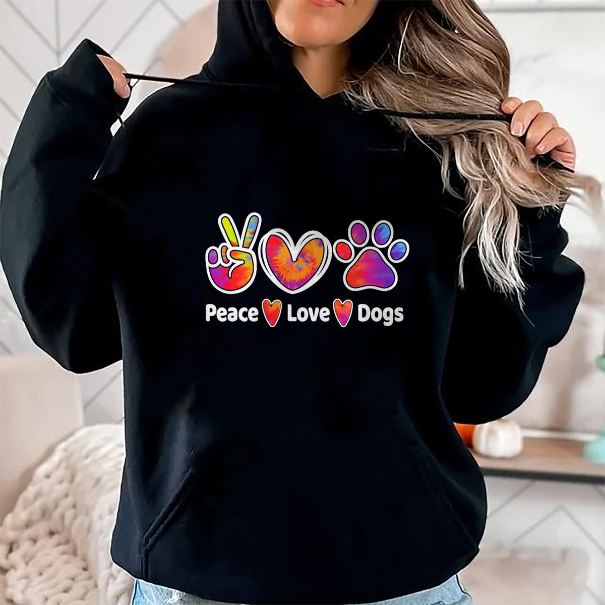 Dog Love Shirt, Dog Lover Gift T-Shirt/Hoodie/Sweatshirt HLT00 - Dog Lover Peace Love Dogs Funny Cute Puppy Paw Tie Dye T-Shirt