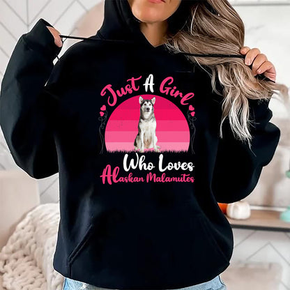 Dog Love Shirt, Dog Lover Gift T-Shirt/Hoodie/Sweatshirt HLT00 - Vintage Dog Lover Just A Girl Who Loves Alaskan Malamutes T-Shirt