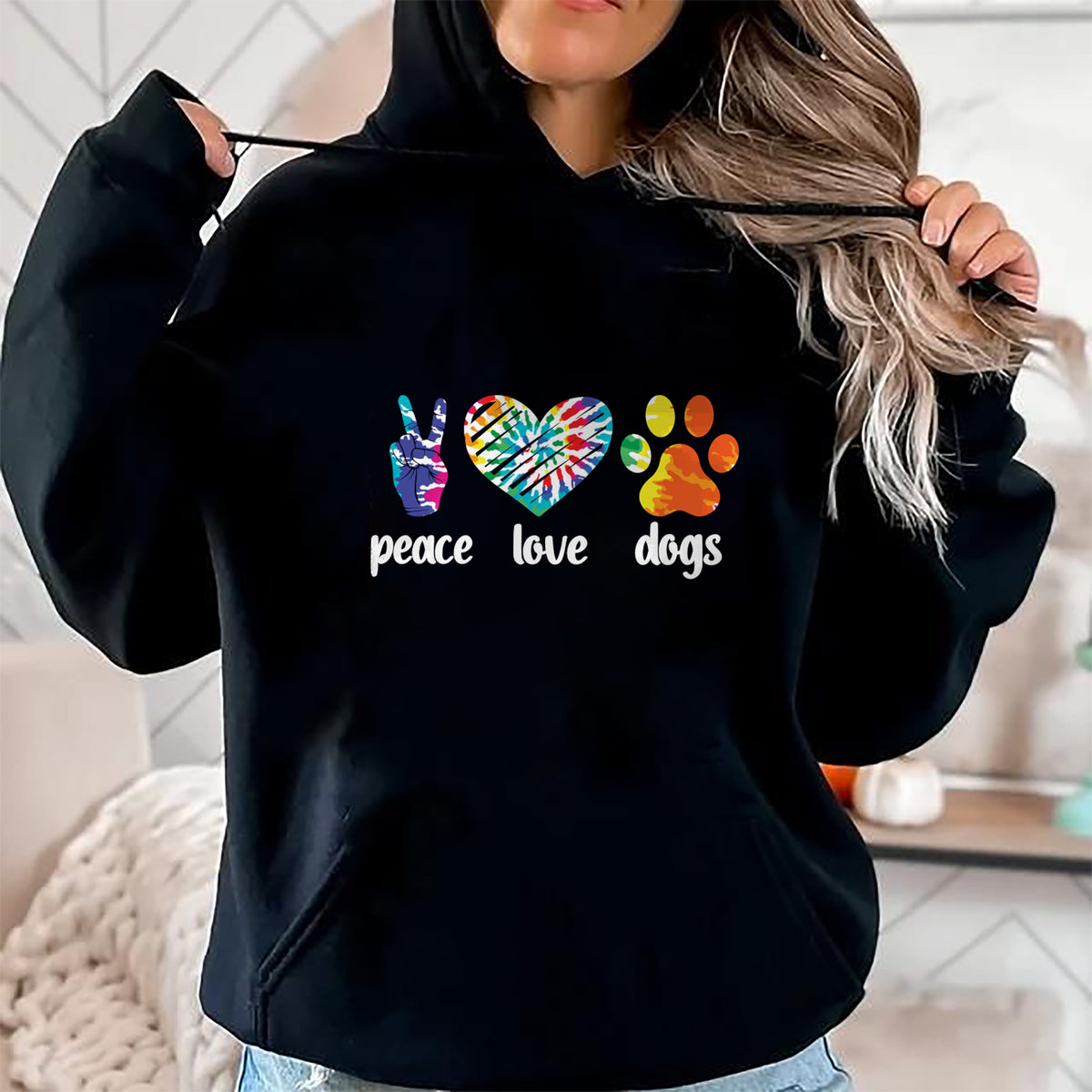 Dog Love Shirt, Dog Lover Gift T-Shirt/Hoodie/Sweatshirt HLT00 - Peace Love Dogs Paws Tie Dye Rainbow Animal Rescue Long Sleeve T-Shirt