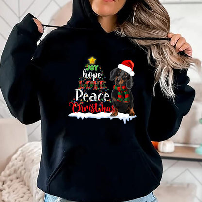 Dog Love Shirt, Dog Lover Gift T-Shirt/Hoodie/Sweatshirt HLT00 - Cute Dachshund Joy Hope Love Peace Christmas Xmas Wiener Dog T-Shirt