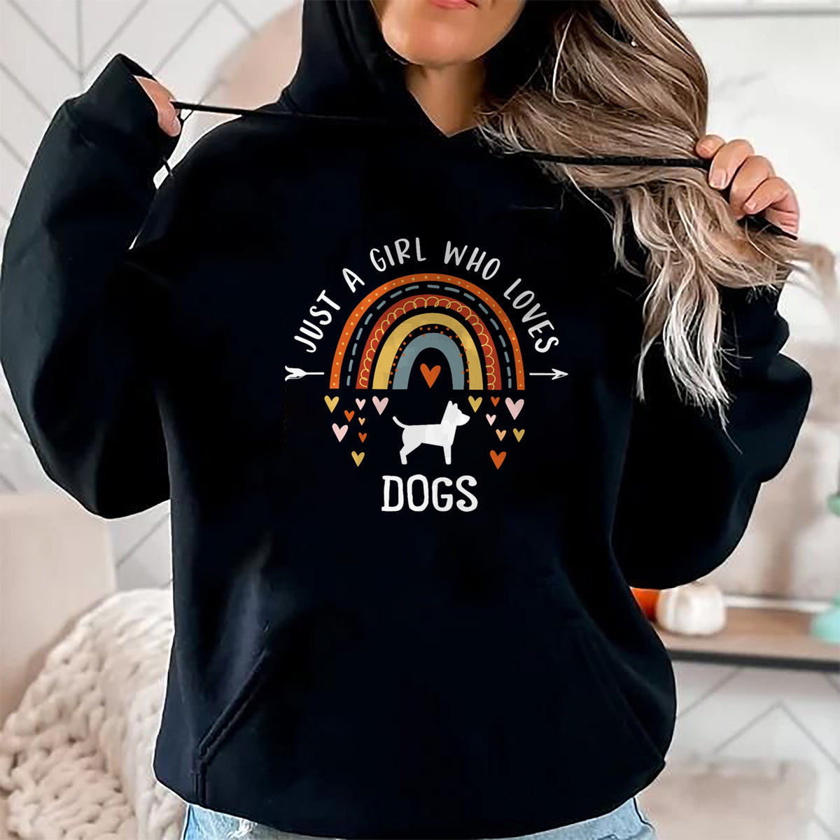 Dog Love Shirt, Dog Lover Gift T-Shirt/Hoodie/Sweatshirt HLT00 - Just A Girl Who Loves Dogs Rainbow Gifts For Dog Lover Women T-Shirt (1)