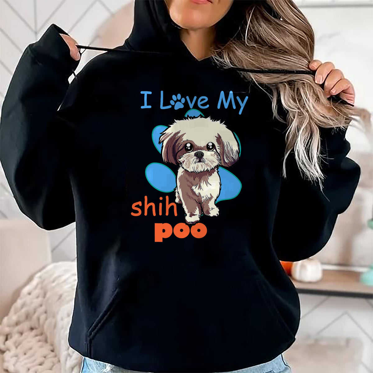 Dog Love Shirt, Dog Lover Gift T-Shirt/Hoodie/Sweatshirt HLT00 - I Love My Shih Poo Shirt Best Dog Lover Paw Print Christmas T-Shirt