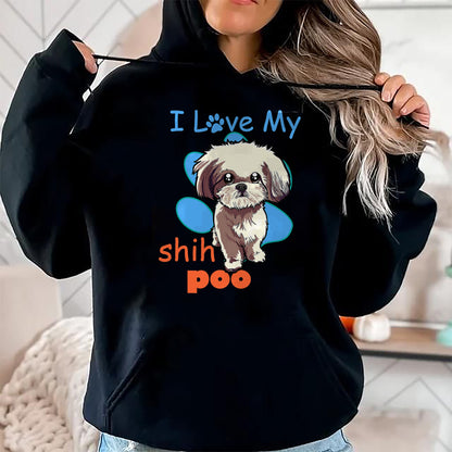 Dog Love Shirt, Dog Lover Gift T-Shirt/Hoodie/Sweatshirt HLT00 - I Love My Shih Poo Shirt Best Dog Lover Paw Print Christmas T-Shirt