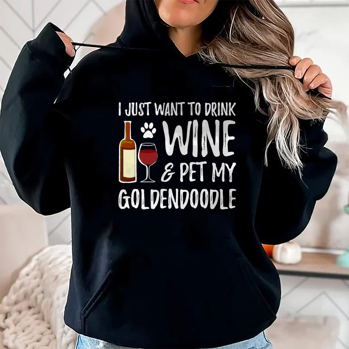Dog Love Shirt, Dog Lover Gift T-Shirt/Hoodie/Sweatshirt HLT00 - Wine and Goldendoodle T-Shirt for Goldendoodle Dog Mom T-Shirt