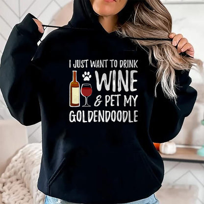 Dog Love Shirt, Dog Lover Gift T-Shirt/Hoodie/Sweatshirt HLT00 - Wine and Goldendoodle T-Shirt for Goldendoodle Dog Mom T-Shirt