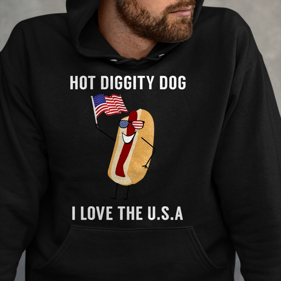 Dog Love Shirt, Dog Lover Gift T-Shirt/Hoodie/Sweatshirt HLT00 - Hot Diggity Dog I Love USA - Funny Fourth of July T-Shirt (1)