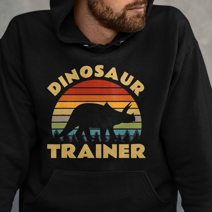 Best Dinosaur Lover Shirt, Funny Dinosaur UnisexT-Shirt/Hoodie/Sweatshirt HLT00 - Dinosaur Trainer Halloween Costume Retro Sunset Dino Outline T-Shirt, Men, Black, 3X-Large