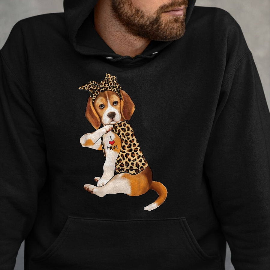 Dog Love Shirt, Dog Lover Gift T-Shirt/Hoodie/Sweatshirt HLT00 - Beagle Dog Lover Tee I Love Mom Tattoo Leopard Mothers Day T-Shirt
