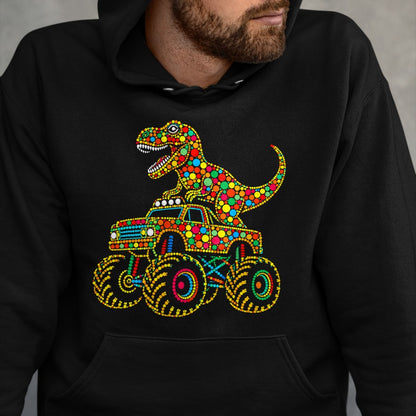 Best Dinosaur Lover Shirt, Funny Dinosaur UnisexT-Shirt/Hoodie/Sweatshirt HLT00 - Colorful Polka Dot Dinosaur Riding Monster Truck Toddler Boy T-Shirt