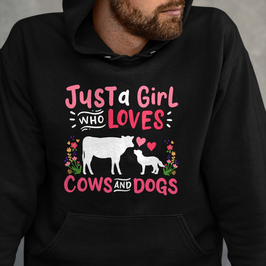 Dog Love Shirt, Dog Lover Gift T-Shirt/Hoodie/Sweatshirt HLT00 - Cow Lover Gift Just a Girl Who Loves Cows and Dogs Farmer T-Shirt