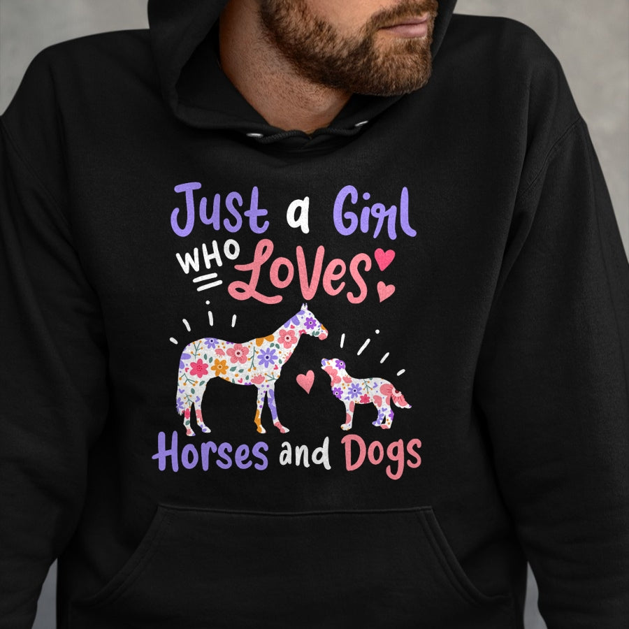 Dog Love Shirt, Dog Lover Gift T-Shirt/Hoodie/Sweatshirt HLT00 - Horse Dog Just A Girl Who Loves Horses And Dogs Gift T-Shirt