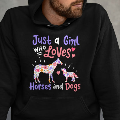 Dog Love Shirt, Dog Lover Gift T-Shirt/Hoodie/Sweatshirt HLT00 - Horse Dog Just A Girl Who Loves Horses And Dogs Gift T-Shirt