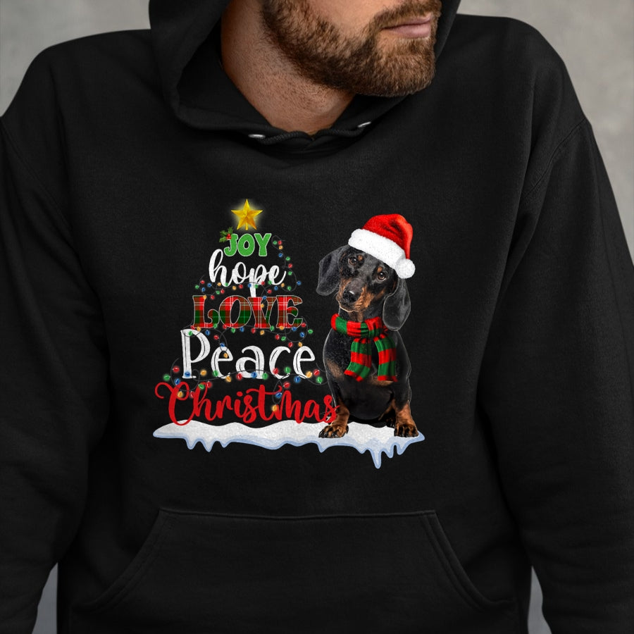 Dog Love Shirt, Dog Lover Gift T-Shirt/Hoodie/Sweatshirt HLT00 - Cute Dachshund Joy Hope Love Peace Christmas Xmas Wiener Dog T-Shirt
