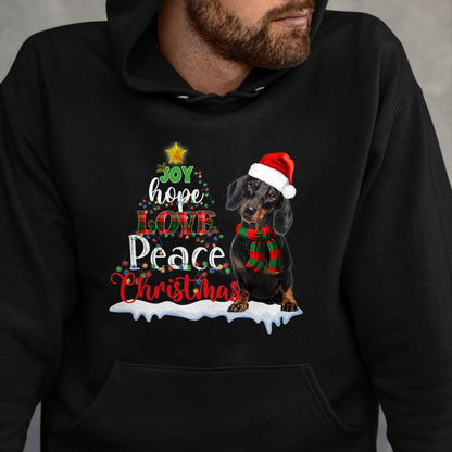 Dog Love Shirt, Dog Lover Gift T-Shirt/Hoodie/Sweatshirt HLT00 - Cute Dachshund Joy Hope Love Peace Christmas Xmas Wiener Dog T-Shirt
