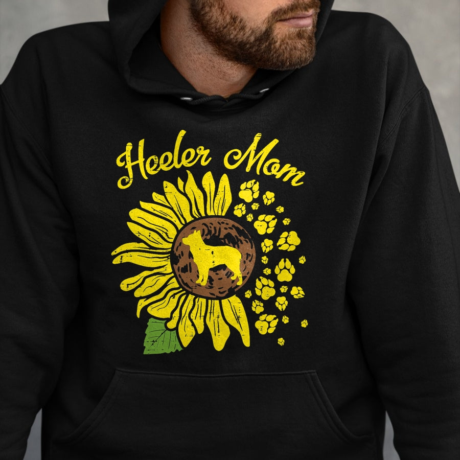 Dog Love Shirt, Dog Lover Gift T-Shirt/Hoodie/Sweatshirt HLT00 - Heeler Mom Sunflower Paw Blue Red Australian Cattle Dog Gift T-Shirt