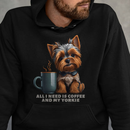 Dog Love Shirt, Dog Lover Gift T-Shirt/Hoodie/Sweatshirt HLT00 - All I Need Is Coffee And My Yorkie Funny Yorkie Dog Mom T-Shirt