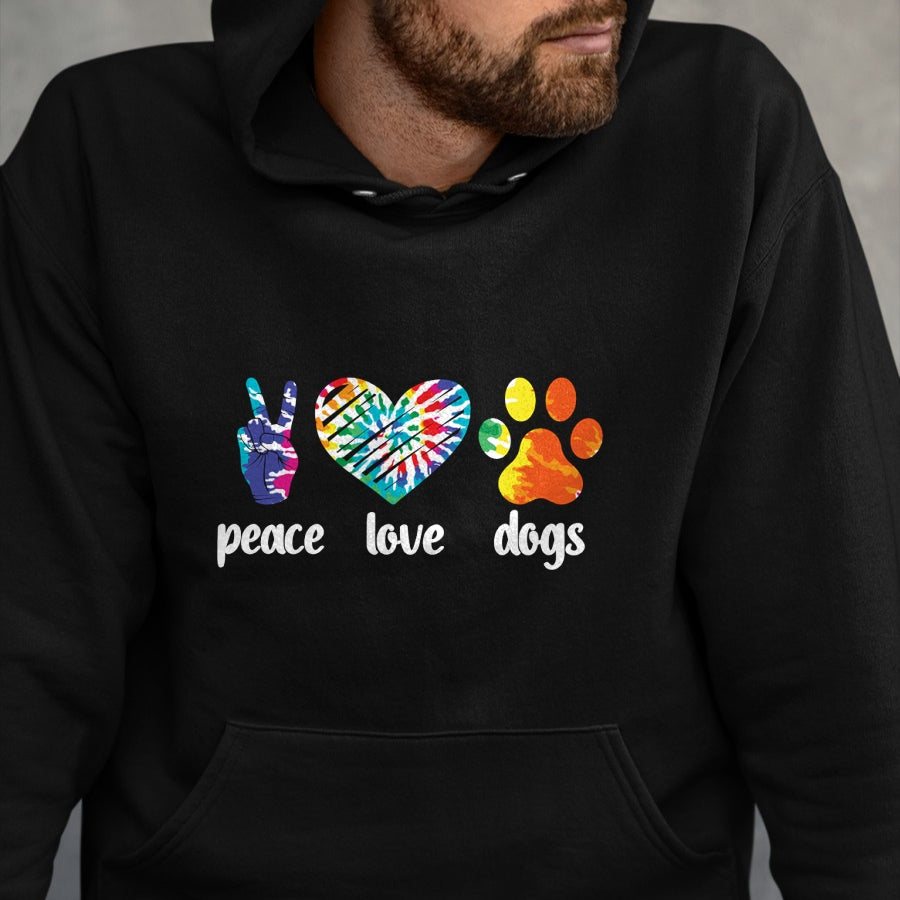 Dog Love Shirt, Dog Lover Gift T-Shirt/Hoodie/Sweatshirt HLT00 - Peace Love Dogs Paws Tie Dye Rainbow Animal Rescue Long Sleeve T-Shirt