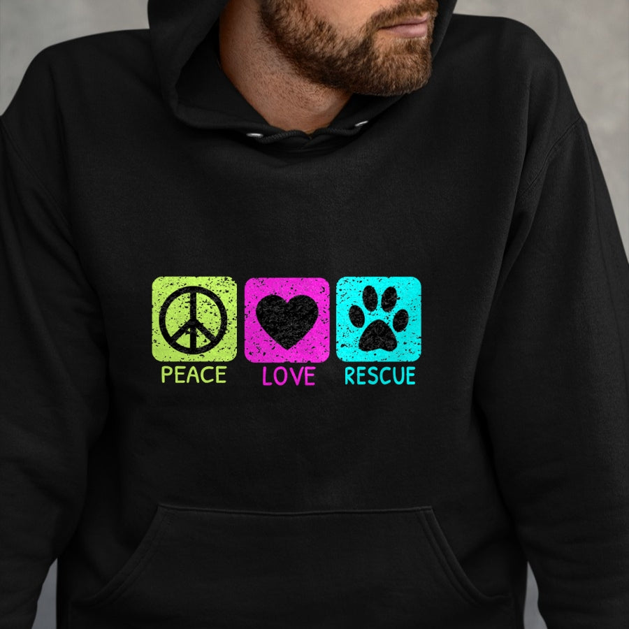 Dog Love Shirt, Dog Lover Gift T-Shirt/Hoodie/Sweatshirt HLT00 - Peace Love Rescue Dogs Distressed Graphic Animal Lovers Long Sleeve T-Shirt