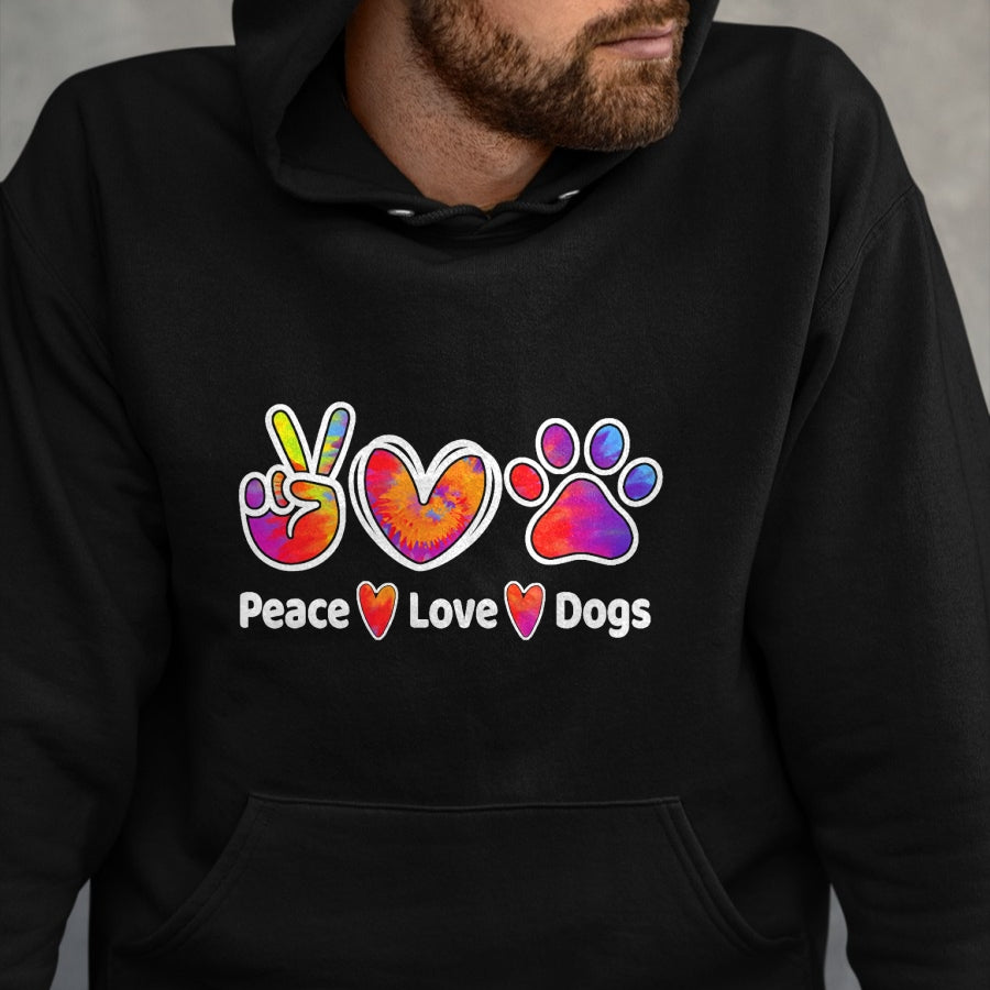Dog Love Shirt, Dog Lover Gift T-Shirt/Hoodie/Sweatshirt HLT00 - Dog Lover Peace Love Dogs Funny Cute Puppy Paw Tie Dye T-Shirt