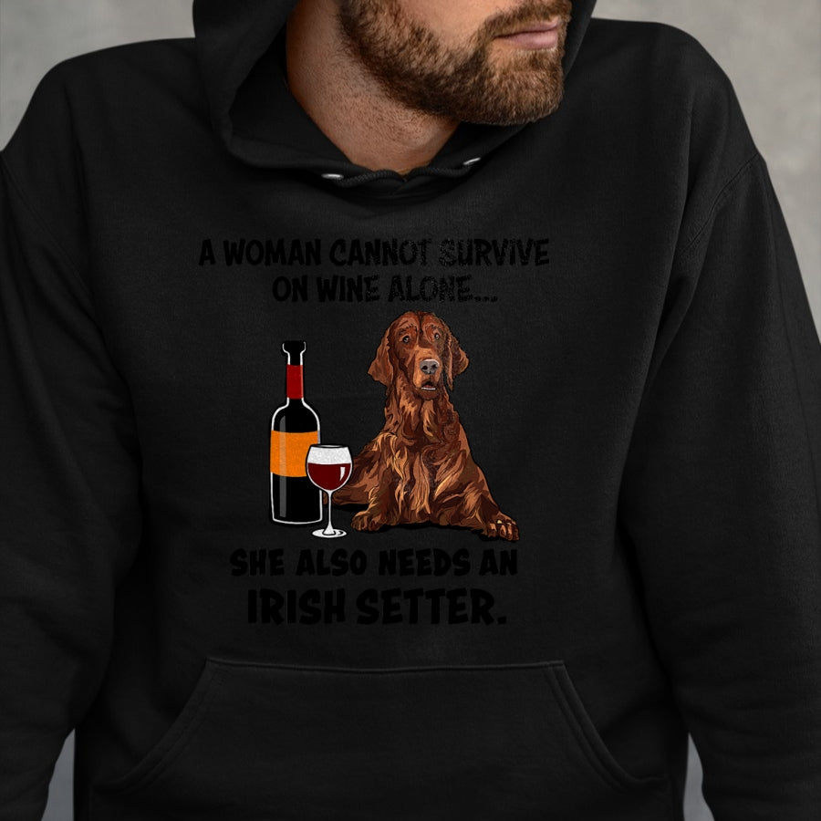 Dog Love Shirt, Dog Lover Gift T-Shirt/Hoodie/Sweatshirt HLT00 - Funny Irish Setter & Wine Lover Dog Mom Surprise T-Shirt