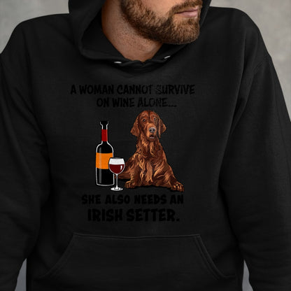Dog Love Shirt, Dog Lover Gift T-Shirt/Hoodie/Sweatshirt HLT00 - Funny Irish Setter & Wine Lover Dog Mom Surprise T-Shirt