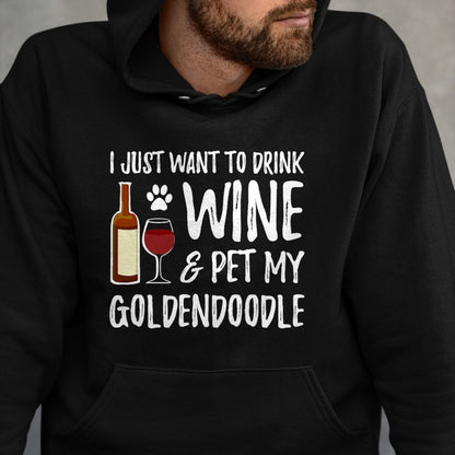 Dog Love Shirt, Dog Lover Gift T-Shirt/Hoodie/Sweatshirt HLT00 - Wine and Goldendoodle T-Shirt for Goldendoodle Dog Mom T-Shirt