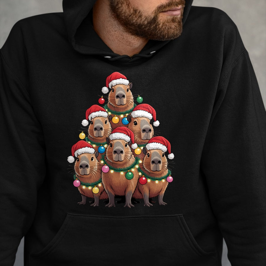 Cute Capybara Shirt, Funny Capybara UnisexT-Shirt/Hoodie/Sweatshirt HLT00 - Capybara Christmas Tree Santa Hat Cute Xmas Boys Kids Men T-Shirt