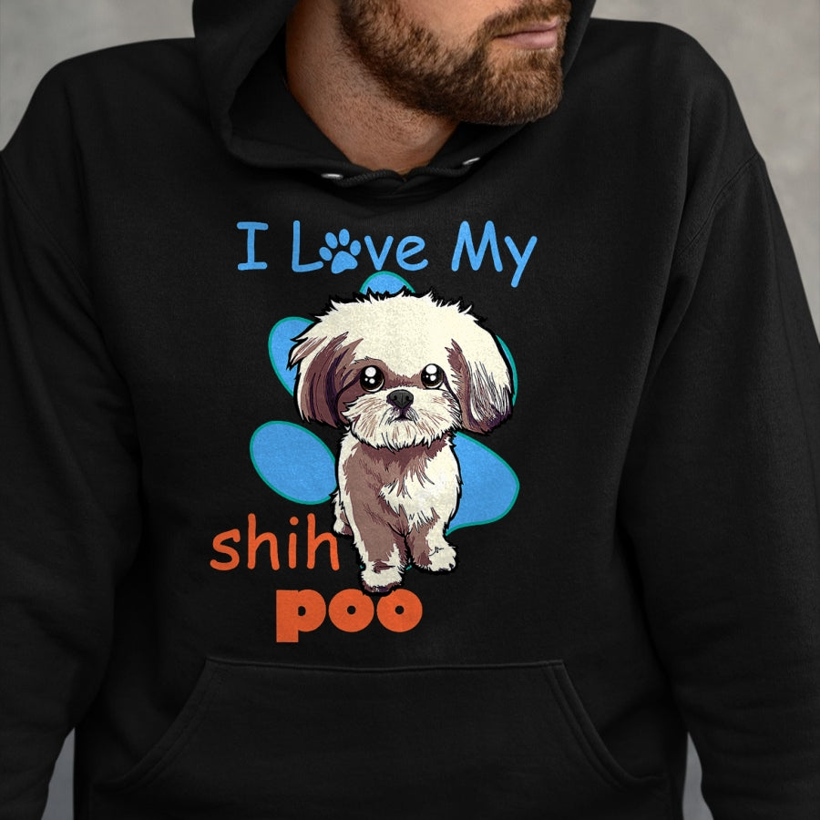Dog Love Shirt, Dog Lover Gift T-Shirt/Hoodie/Sweatshirt HLT00 - I Love My Shih Poo Shirt Best Dog Lover Paw Print Christmas T-Shirt