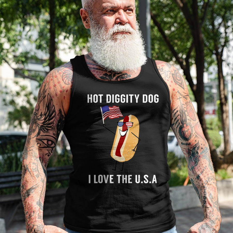Dog Love Shirt, Dog Lover Gift T-Shirt/Hoodie/Sweatshirt HLT00 - Hot Diggity Dog I Love USA - Funny Fourth of July T-Shirt