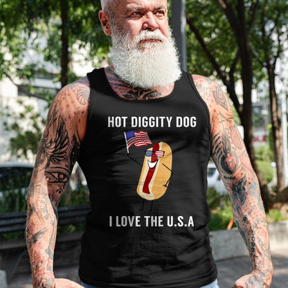 Dog Love Shirt, Dog Lover Gift T-Shirt/Hoodie/Sweatshirt HLT00 - Hot Diggity Dog I Love USA - Funny Fourth of July T-Shirt