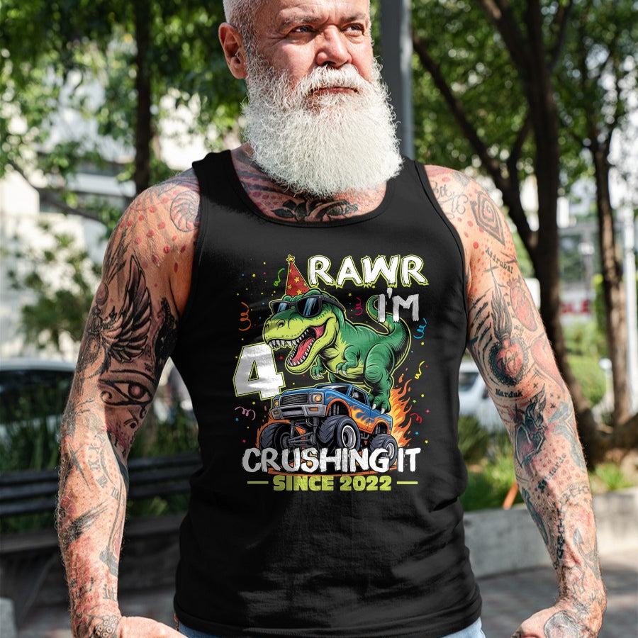 Best Dinosaur Lover Shirt, Funny Dinosaur UnisexT-Shirt/Hoodie/Sweatshirt HLT00 - 4th Birthday Monster Truck Dinosaur 4 Years Old Birthday Boy T-Shirt