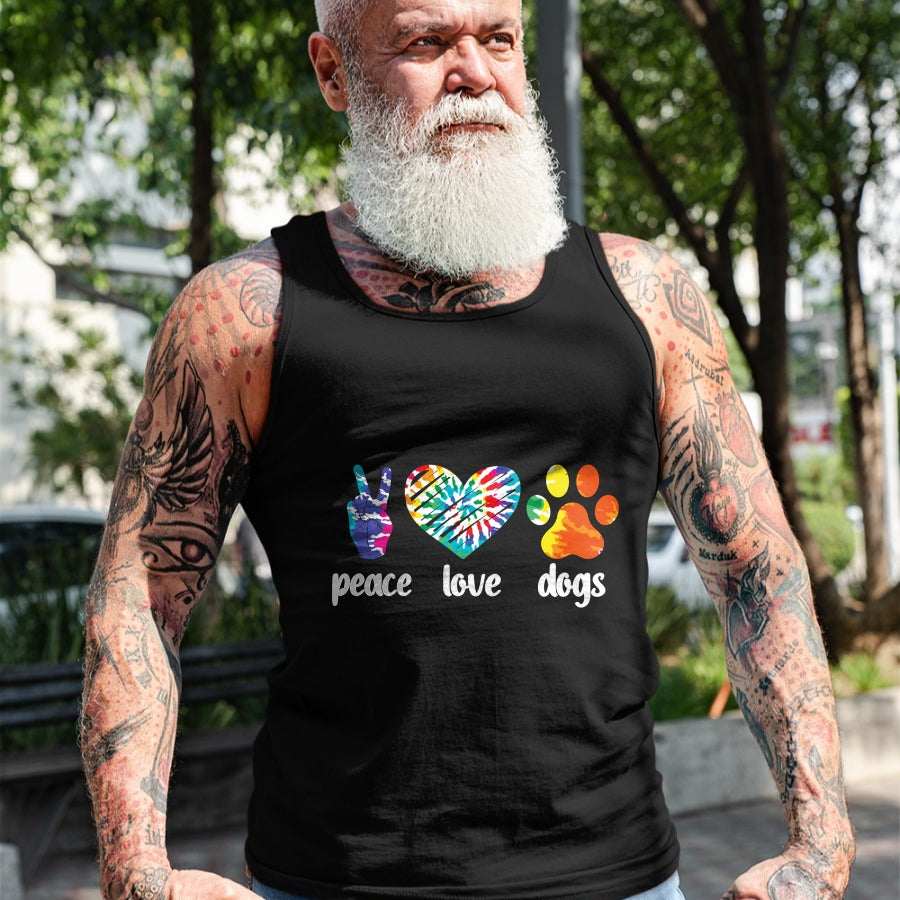Dog Love Shirt, Dog Lover Gift T-Shirt/Hoodie/Sweatshirt HLT00 - Peace Love Dogs Paws Tie Dye Rainbow Animal Rescue Long Sleeve T-Shirt