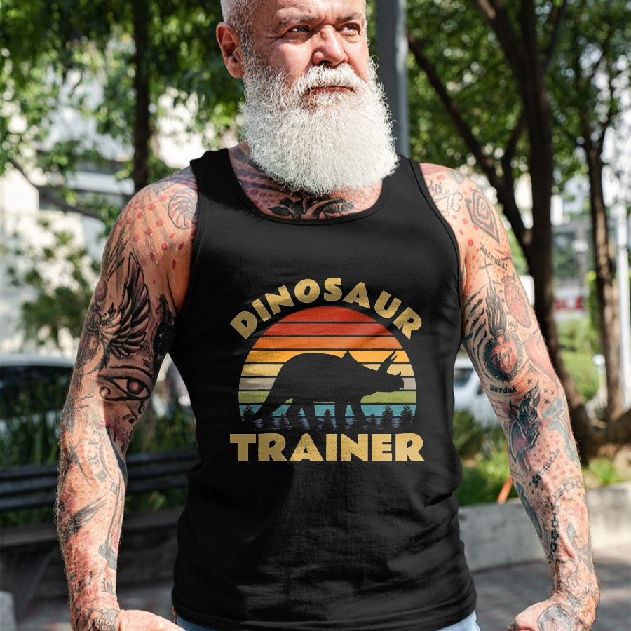 Best Dinosaur Lover Shirt, Funny Dinosaur UnisexT-Shirt/Hoodie/Sweatshirt HLT00 - Dinosaur Trainer Halloween Costume Retro Sunset Dino Outline T-Shirt, Men, Black, 3X-Large