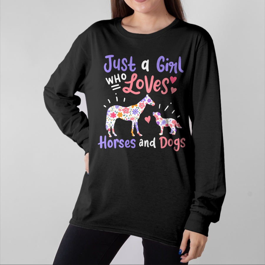 Dog Love Shirt, Dog Lover Gift T-Shirt/Hoodie/Sweatshirt HLT00 - Horse Dog Just A Girl Who Loves Horses And Dogs Gift T-Shirt