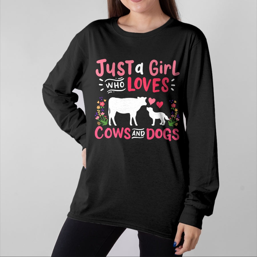 Dog Love Shirt, Dog Lover Gift T-Shirt/Hoodie/Sweatshirt HLT00 - Cow Lover Gift Just a Girl Who Loves Cows and Dogs Farmer T-Shirt