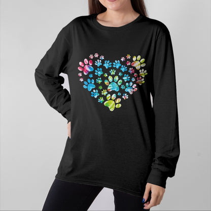 Dog Love Shirt, Dog Lover Gift T-Shirt/Hoodie/Sweatshirt HLT00 - Tie Dye Love Dog Paw Print Animal Paw Dog Lover Long Sleeve T-Shirt